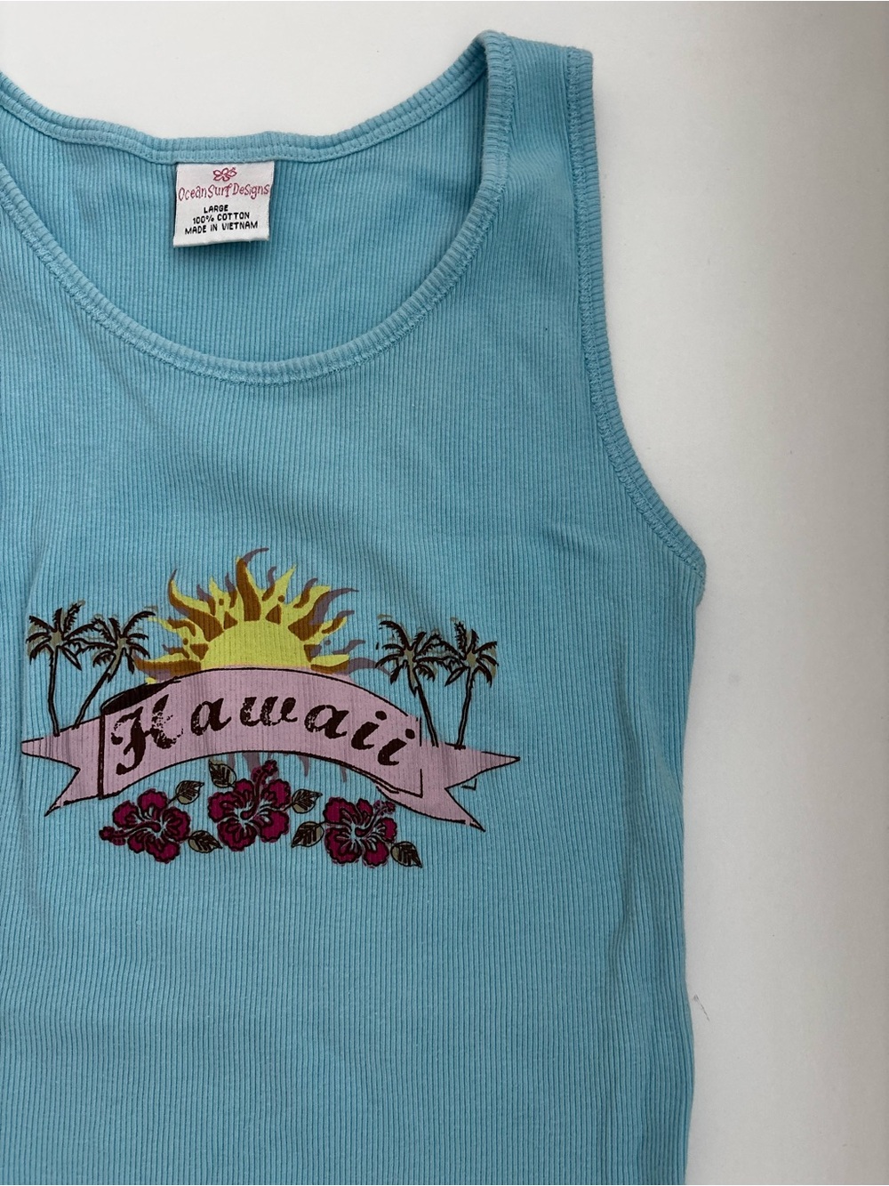 Vintage Light Blue Hawaii Graphic Tank Top